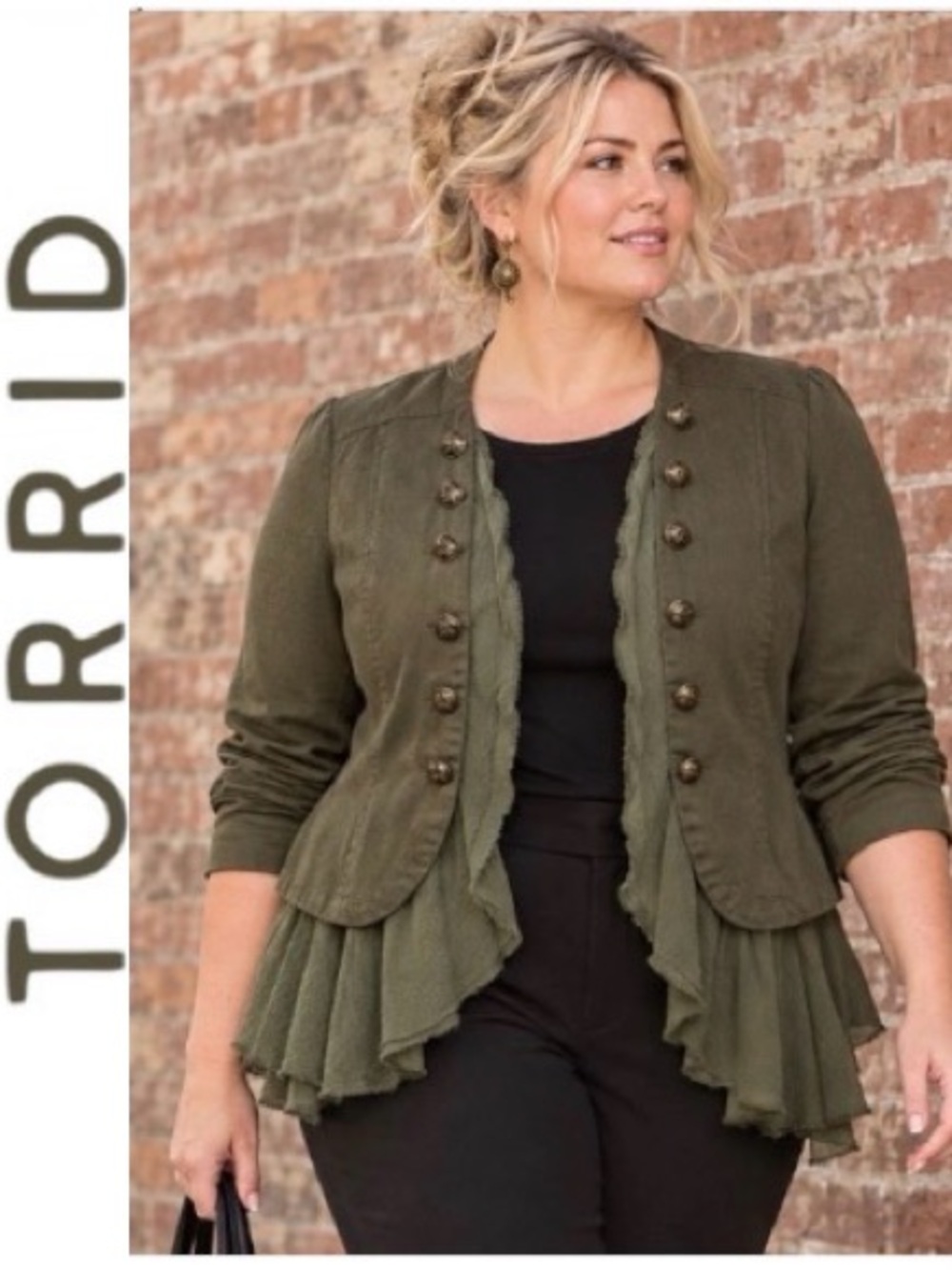 1X TORRID Olive Green Women's Military-Style Jacket with Peplum